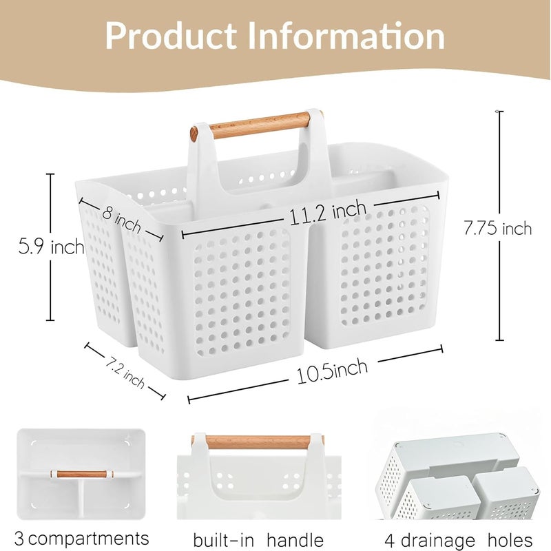 PAKCHOICE Portable Shower Caddy Basket with Compartments, Plastic Divided Cleaning Caddy Organizer Storage Tote with Handle for Bathroom, College, Dorm Room Essentials, White - Image 2